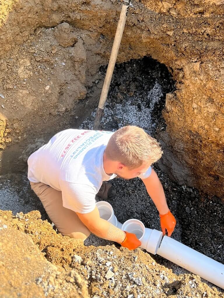 berks Plumber: Install Sewer line at customer home