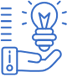 Icon of a hand holding a glowing lightbulb, symbolizing expert solutions and innovation.