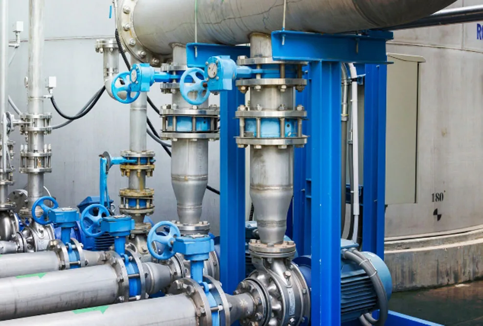 Industrial piping system with valves and pressure control equipment