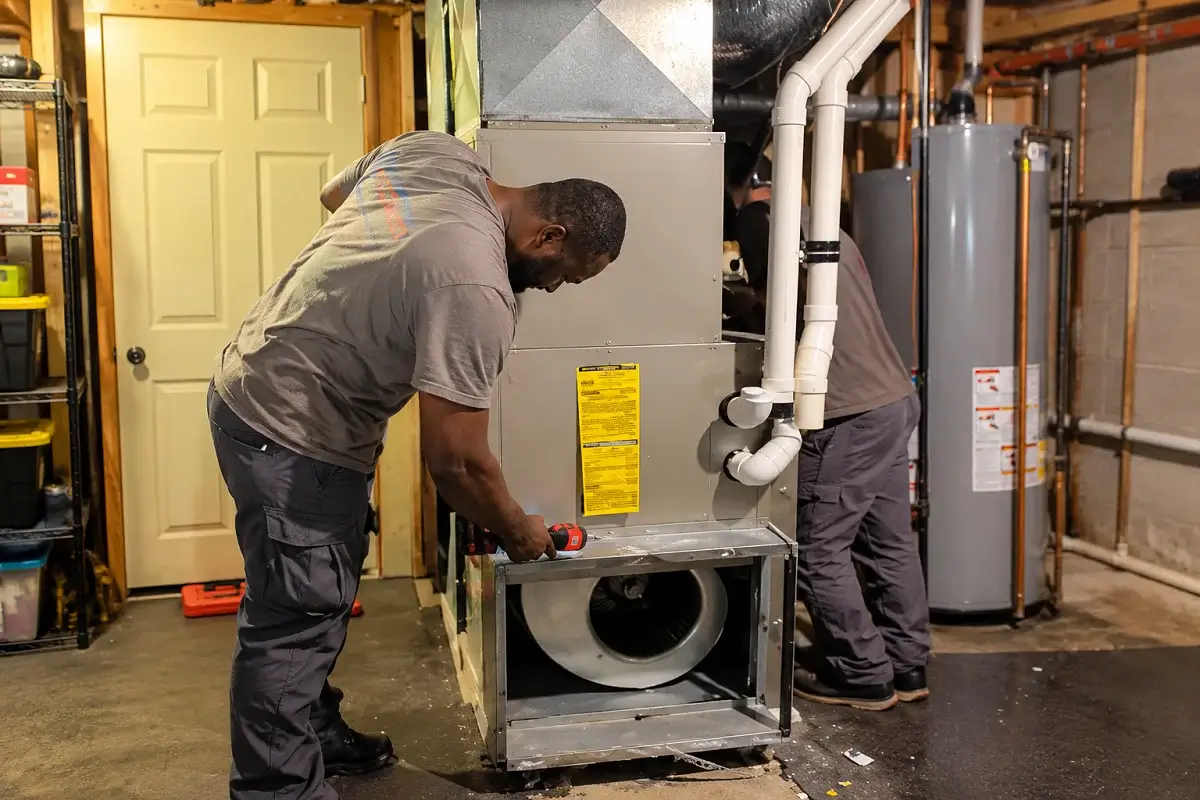 Basement HVAC Repair in Progress